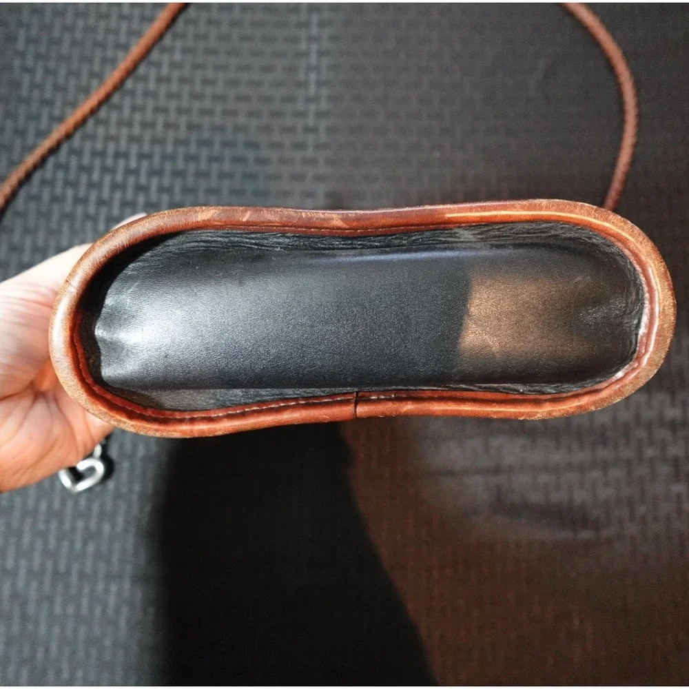 Brighton Vintage Crossbody Bag Black Brown Croc Embossed‎ Leather Heart Hardware
